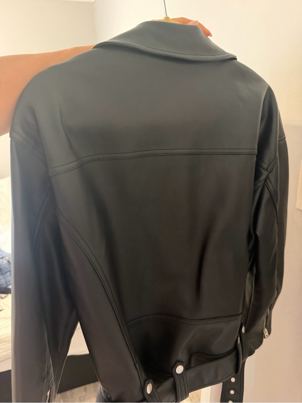 Topshop Black Leather Moto Jacket with Belt - Picture 8 of 9